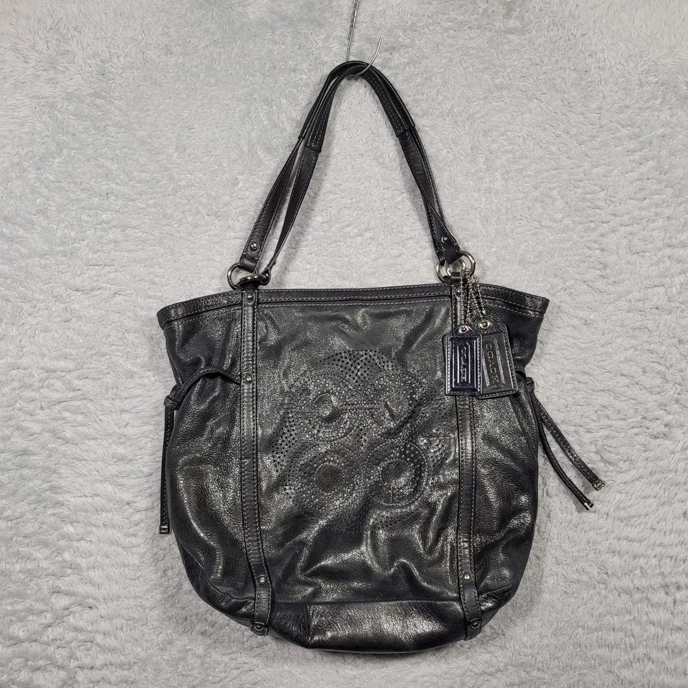 Coach Audrey Black Leather Perforated Tote Bag‎ Purse Handbag 19570